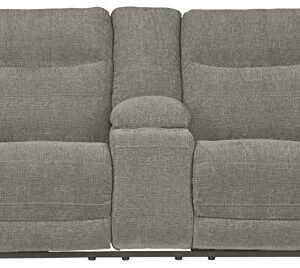 Signature Design by Ashley Mouttrie Modern Adjustable Power Reclining Loveseat with Console & USB Charging, Gray