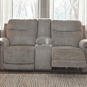 Signature Design by Ashley Mouttrie Modern Adjustable Power Reclining Loveseat with Console & USB Charging, Gray