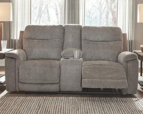 Signature Design by Ashley Mouttrie Modern Adjustable Power Reclining Loveseat with Console & USB Charging, Gray