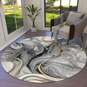 olivefox round area rugs abstract gray gold marble textured super soft indoor stain-proof carpet floor mat anti-skid runner rugs for home living room, bedroom, dining room, 5 feet