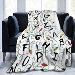 throw blanket, luxury cozy fleece blanket, warm super soft comfort caring 60" x 80", stranger letter things white