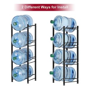 4-Tier Water Bottle Holder Cooler Jug Rack Organizer, 5 Gallon Water Bottle Stackable Storage Shelves Detachable Water Dispenser Stainless Steel Rack Easy Assemble for Kitchen Drawing Room, Black