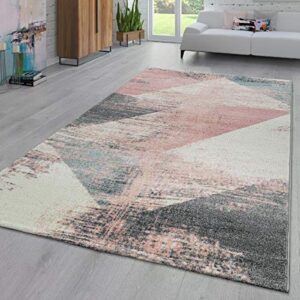 Paco Home Area Rug Abstract Geometric Pattern Fashionably Faded in Multicolor Pink Cream Gray Blue, Size:5'3" x 7'7"