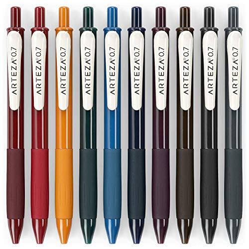 ARTEZA Colored Gel Pens, Pack of 24, 10 Vintage and 14 Vibrant Colors, Fine 0.7 mm Tip, Retractable, Art Supplies for Journaling, Drawing, Doodling, and Notetaking