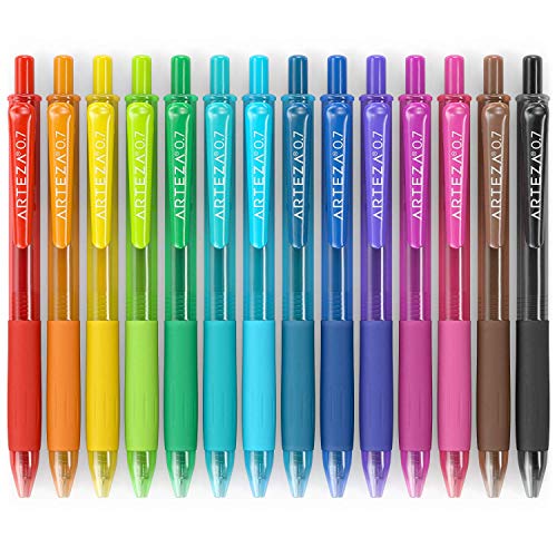 ARTEZA Colored Gel Pens, Pack of 24, 10 Vintage and 14 Vibrant Colors, Fine 0.7 mm Tip, Retractable, Art Supplies for Journaling, Drawing, Doodling, and Notetaking