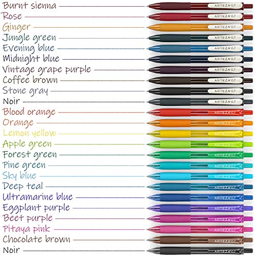 ARTEZA Colored Gel Pens, Pack of 24, 10 Vintage and 14 Vibrant Colors, Fine 0.7 mm Tip, Retractable, Art Supplies for Journaling, Drawing, Doodling, and Notetaking