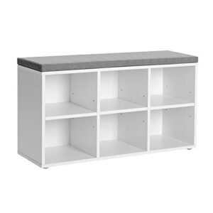 vasagle shoe bench, shoe storage organizer with 6 compartments and 3 adjustable shelves, cushioned seat, compact and narrow, for entryway, hallway, closet, white and gray ulhs23wt