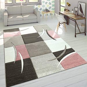 area rug pastel colours checked in pink anthracite/ gray white, size:2' x 3'7"