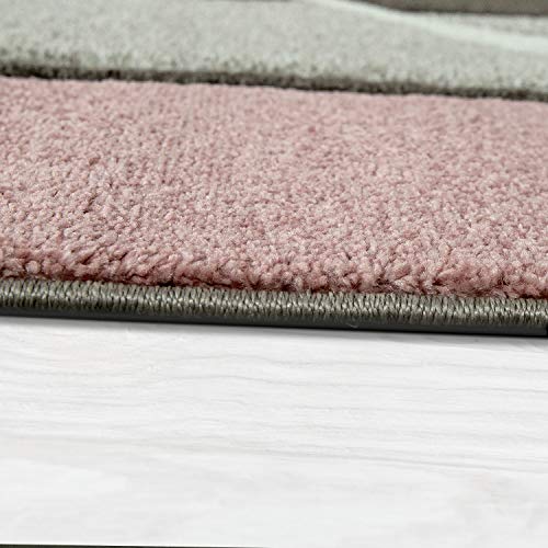 Area Rug Pastel Colours Checked in Pink Anthracite/ Gray White, Size:2' x 3'7"