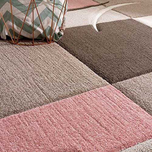 Area Rug Pastel Colours Checked in Pink Anthracite/ Gray White, Size:2' x 3'7"