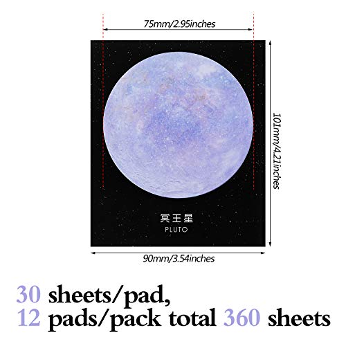 12 Pieces Planet Sticky Notes Earth Moon Sticky Notes Planet Self-Adhesive Notes Cute Self-Stick Memo Pad Notes for School Classroom Office Notebook