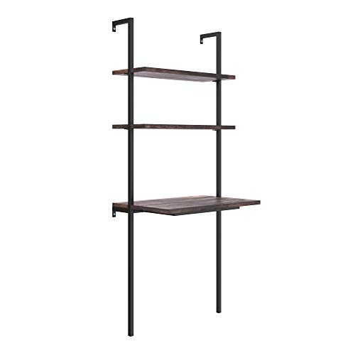 Nathan James Theo 2-Shelf Industrial Wall Mount Ladder Table, Small Computer or Writing Desk, Nutmeg/Matte Black