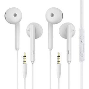 2pack earphones with microphone volume control, wired earbuds headphones headsets noise isolating deep bass 3.5mm compatible with iphone/ipad/samsung/android phone/tablet/laptops/computers(white)