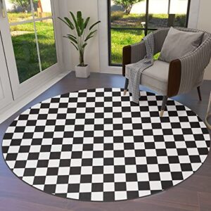 olivefox round area rugs modern black and white checkered lattice pattern super soft indoor stain-proof carpet floor mat anti-skid runner rugs for home living room, bedroom, dining room, 4 feet