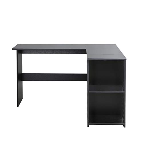 sogesfurniture L-Shaped Home Office Wood Corner Desk Office L-Shaped Desk with 2 Shelves is Compact L-Shaped Desk with Open Bookshelves, BHUS-XTD-SC01-BK