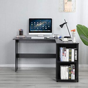 sogesfurniture L-Shaped Home Office Wood Corner Desk Office L-Shaped Desk with 2 Shelves is Compact L-Shaped Desk with Open Bookshelves, BHUS-XTD-SC01-BK