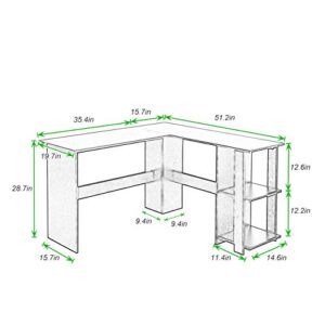 sogesfurniture L-Shaped Home Office Wood Corner Desk Office L-Shaped Desk with 2 Shelves is Compact L-Shaped Desk with Open Bookshelves, BHUS-XTD-SC01-BK