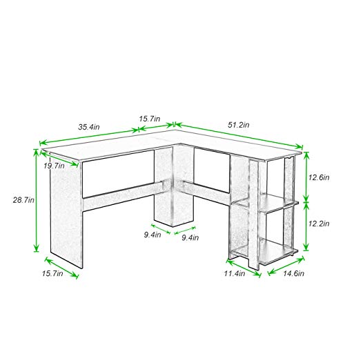 sogesfurniture L-Shaped Home Office Wood Corner Desk Office L-Shaped Desk with 2 Shelves is Compact L-Shaped Desk with Open Bookshelves, BHUS-XTD-SC01-BK