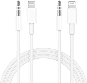 [apple mfi certified] iphone aux cord for car stereo, assrid 2 pack lightning to 3.5mm audio cable compatible for iphone 12/11/xs/xr/x/ipad/ipod to speaker/home stereo/headphone, support ios 14(white)