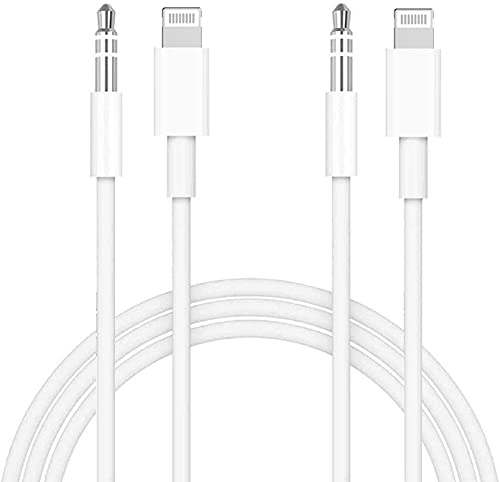 [Apple MFi Certified] iPhone AUX Cord for Car Stereo, Assrid 2 Pack Lightning to 3.5mm Audio Cable Compatible for iPhone 12/11/XS/XR/X/iPad/iPod to Speaker/Home Stereo/Headphone, Support iOS 14(White)