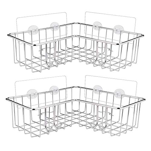 *m·kvfa* 2Pcs Shower Caddy No Drilling Adhesive Wall Mounted Stainless Steel Bathroom Shelf Storage Organizer Bath Shelf, Strong and Sturdy for Bathroom Kitchen