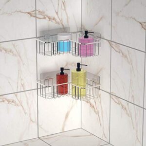 *m·kvfa* 2Pcs Shower Caddy No Drilling Adhesive Wall Mounted Stainless Steel Bathroom Shelf Storage Organizer Bath Shelf, Strong and Sturdy for Bathroom Kitchen