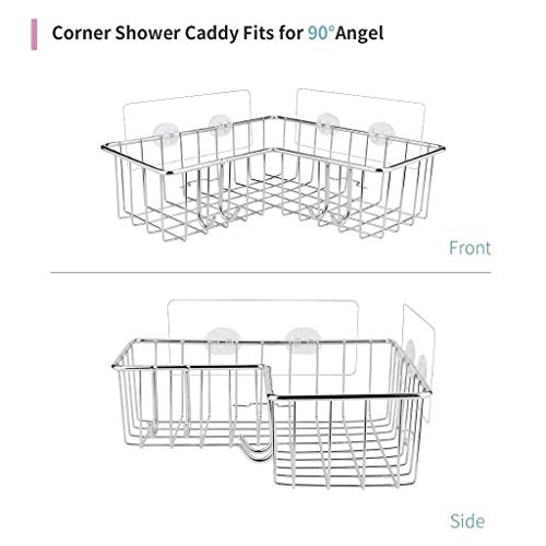 *m·kvfa* 2Pcs Shower Caddy No Drilling Adhesive Wall Mounted Stainless Steel Bathroom Shelf Storage Organizer Bath Shelf, Strong and Sturdy for Bathroom Kitchen