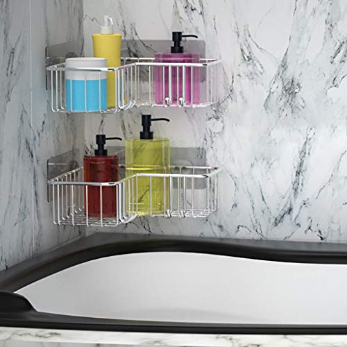 *m·kvfa* 2Pcs Shower Caddy No Drilling Adhesive Wall Mounted Stainless Steel Bathroom Shelf Storage Organizer Bath Shelf, Strong and Sturdy for Bathroom Kitchen