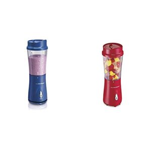 hamilton beach personal smoothie blender with 14 oz travel cup and lid, blue 51132 & hamilton beach personal blender for shakes and smoothies with 14oz travel cup and lid, red (51101rv)