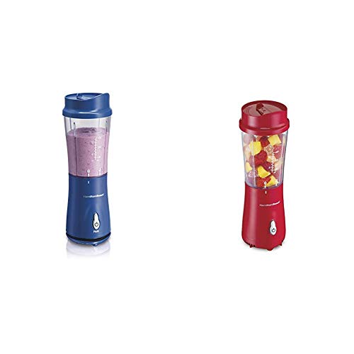 Hamilton Beach Personal Smoothie Blender With 14 Oz Travel Cup And Lid, Blue 51132 & Hamilton Beach Personal Blender for Shakes and Smoothies with 14oz Travel Cup and Lid, Red (51101RV)