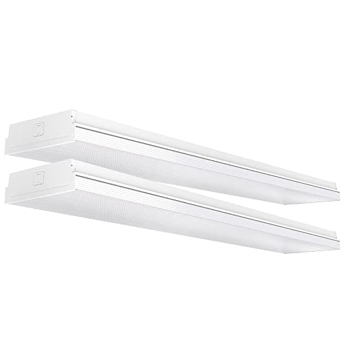 Sunco 8.5" Wraparound Garage LED Shop Light 4FT 5000K Daylight, 60W, 7200 LM, Integrated LED, Prismatic Lens, Hardwired, Linkable, Flush Mount Ceiling Light Fixture - ETL Energy Star 2 Pack