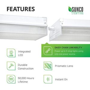 Sunco 8.5" Wraparound Garage LED Shop Light 4FT 5000K Daylight, 60W, 7200 LM, Integrated LED, Prismatic Lens, Hardwired, Linkable, Flush Mount Ceiling Light Fixture - ETL Energy Star 2 Pack