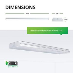 Sunco 8.5" Wraparound Garage LED Shop Light 4FT 5000K Daylight, 60W, 7200 LM, Integrated LED, Prismatic Lens, Hardwired, Linkable, Flush Mount Ceiling Light Fixture - ETL Energy Star 2 Pack