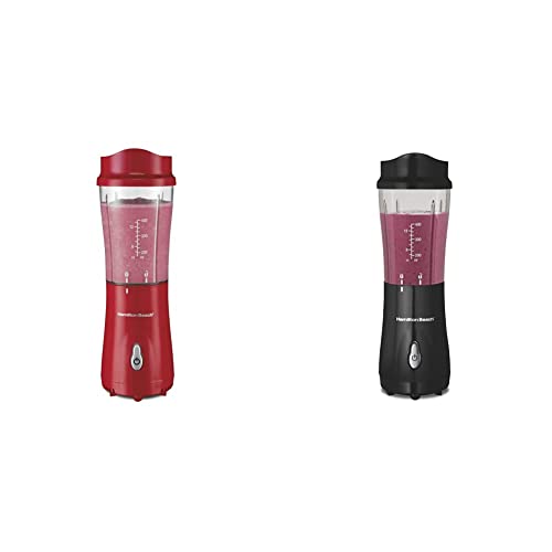 Hamilton Beach Personal Blender with 14oz Travel Cup and Lid, Black (51101AV) & Hamilton Beach Personal Blender for Shakes and Smoothies with 14oz Travel Cup and Lid, Red (51101RV)