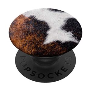 cowhide skin spots with black brown white farm animal skin popsockets popgrip: swappable grip for phones & tablets