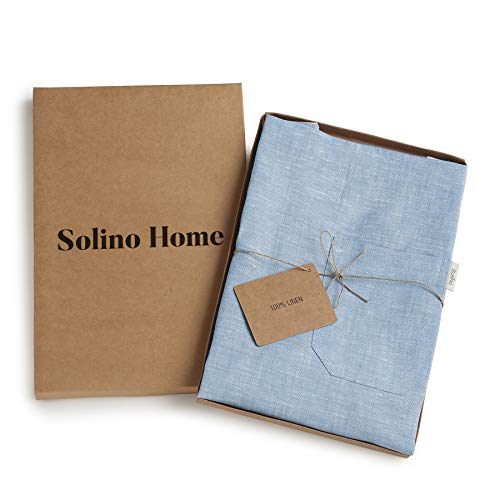 Solino Home Linen Kitchen Apron – 100% Pure Linen Bib Apron for Men & Women with front Pockets – Light Blue, Handcrafted from European Flax