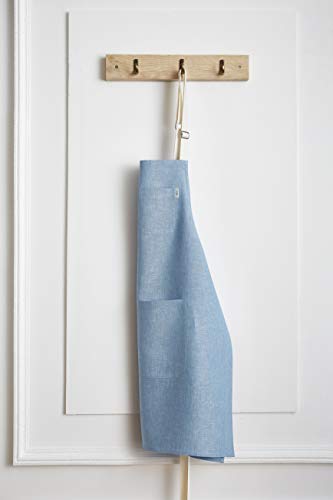 Solino Home Linen Kitchen Apron – 100% Pure Linen Bib Apron for Men & Women with front Pockets – Light Blue, Handcrafted from European Flax