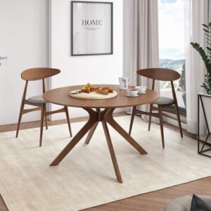 Limari Home Poype Collection Modern Style Walnut Finished Round 4 Persons 47" Dining Table with Solid Wood Legs and Base, Brown