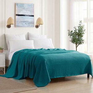 sweet home collection 100% fine cotton blanket luxurious weave stylish design soft and comfortable all season warmth, full/queen, teal