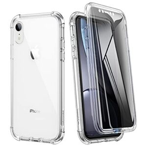 suritch clear case for iphone xr, 【privacy screen protector】【edge to edge】 anti spy film full protection hard cover hybrid tpu bumper rugged case anti scratch shockproof for iphone xr 6.1"(clear)