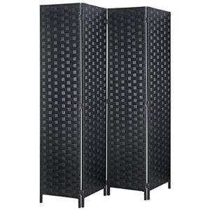rose home fashion 6 ft.tall 16in wide room & wall dividers,double side woven fiber divider,better privacy screen,folding partition,space seperate indoor decorative 4 panel screen,freestanding- black