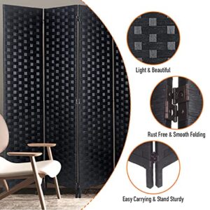 Rose Home Fashion 6 ft.Tall 16in Wide Room & Wall Dividers,Double Side Woven Fiber Divider,Better Privacy Screen,Folding Partition,Space Seperate Indoor Decorative 4 Panel Screen,Freestanding- Black