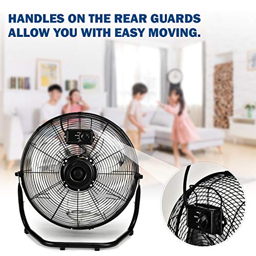 Simple Deluxe 12 Inch 3-Speed High Velocity Heavy Duty Metal Industrial Floor Fans, Black