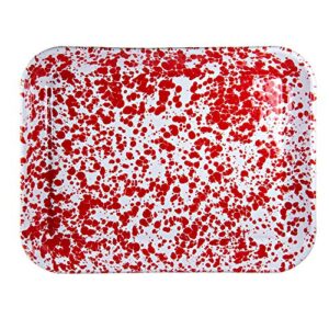 Golden Rabbit Enamelware - Red Swirl Pattern - Set of 2 - Quarter Sheet Trays