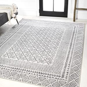 jonathan y moh107a-5 athens modern geometric boho rug indoor area-rug, moroccan, farmhouse, southwestern easy-cleaning,bedroom,kitchen,living room,non shedding, gray/cream, 5 x 8