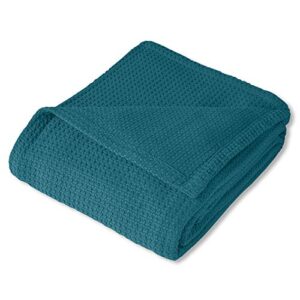 Sweet Home Collection 100% Fine Cotton Blanket Luxurious Weave Stylish Design Soft and Comfortable All Season Warmth, King, Teal