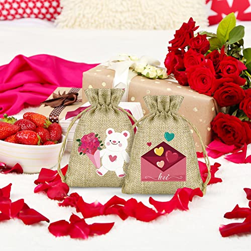 KUUQA 15 Pcs Heart Love Shaped Drawstring Gift Bags for Valentine's Day Party Favors, Valentine's Day Cotton Favor Pouches for Goodies, Sachets, and Jewelry, 5 Designs