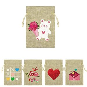 KUUQA 15 Pcs Heart Love Shaped Drawstring Gift Bags for Valentine's Day Party Favors, Valentine's Day Cotton Favor Pouches for Goodies, Sachets, and Jewelry, 5 Designs