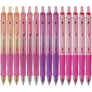 pilot acroball breast cancer awareness collection advanced ink refillable & retractable ball point pens, assorted colors and point sizes, 14-pack (14688)