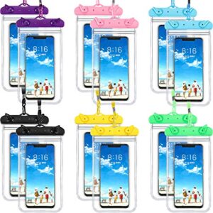 frienda 12 pieces universal waterproof phone pouch underwater case clear cellphone dry bag with lanyard outdoor beach swimming snorkeling bag for smartphone up to 6.9 inch (multi-color)